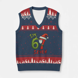 67 Six Seven Xmas Meme V-Neck Knit Sweater Vest Funny Santa Xmas TS14 Navy Red Print Your Wear