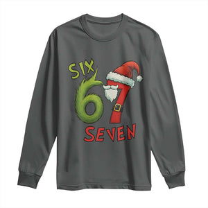 67 Six Seven Christmas Meme Long Sleeve Shirt Funny Santa Xmas TS14 Dark Heather Print Your Wear