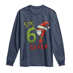 67 Six Seven Christmas Meme Long Sleeve Shirt Funny Santa Xmas TS14 Navy Print Your Wear