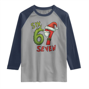67 Six Seven Christmas Meme Raglan Shirt Funny Santa Xmas TS14 Sport Gray Navy Print Your Wear