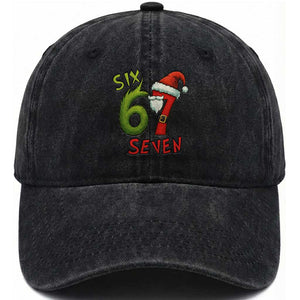 67 Six Seven Christmas Meme Washed Cotton Baseball Cap Funny Santa Xmas TS14 Washed Cap Universal Fit Black Print Your Wear