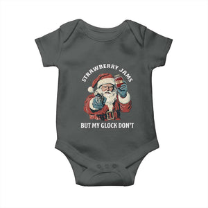 Strawberry Jams But My Gun Do Not Baby Onesie Funny Santa Gun Christmas TS14 Dark Heather Print Your Wear