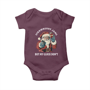 Strawberry Jams But My Gun Do Not Baby Onesie Funny Santa Gun Christmas TS14 Maroon Print Your Wear