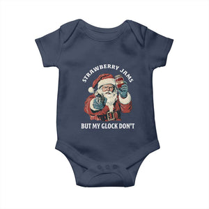 Strawberry Jams But My Gun Do Not Baby Onesie Funny Santa Gun Christmas TS14 Navy Print Your Wear