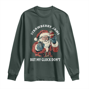 Strawberry Jams But My Gun Do Not Long Sleeve Shirt Funny Santa Gun Christmas TS14 Dark Forest Green Print Your Wear