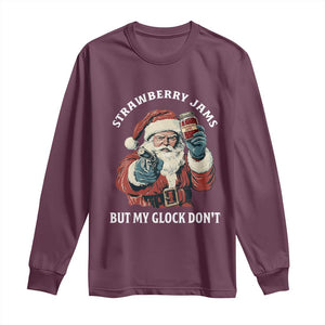 Strawberry Jams But My Gun Do Not Long Sleeve Shirt Funny Santa Gun Christmas TS14 Maroon Print Your Wear
