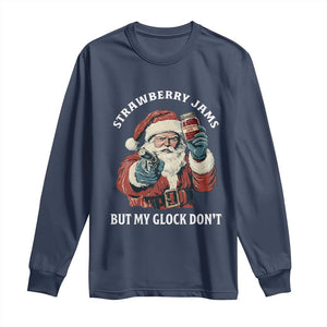 Strawberry Jams But My Gun Do Not Long Sleeve Shirt Funny Santa Gun Christmas TS14 Navy Print Your Wear