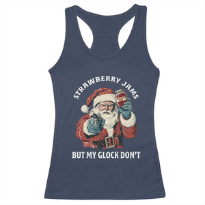 Strawberry Jams But My Gun Do Not Racerback Tank Top Funny Santa Gun Christmas TS14 Navy Print Your Wear