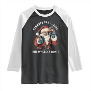 Strawberry Jams But My Gun Do Not Raglan Shirt Funny Santa Gun Christmas TS14 Black White Print Your Wear
