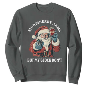 Strawberry Jams But My Gun Do Not Sweatshirt Funny Santa Gun Christmas TS14 Dark Heather Print Your Wear