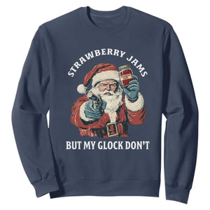 Strawberry Jams But My Gun Do Not Sweatshirt Funny Santa Gun Christmas TS14 Navy Print Your Wear