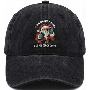 Strawberry Jams But My Gun Do Not Washed Cotton Baseball Cap Funny Santa Gun Christmas TS14 Washed Cap Universal Fit Black Print Your Wear