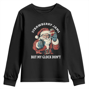 Strawberry Jams But My Gun Do Not Youth Sweatshirt Funny Santa Gun Christmas TS14 Black Print Your Wear