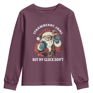 Strawberry Jams But My Gun Do Not Youth Sweatshirt Funny Santa Gun Christmas TS14 Maroon Print Your Wear
