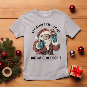 Funny Santa Gun Christmas T Shirt Strawberry Jams But My Gun Do Not TS14 Ice Gray Print Your Wear