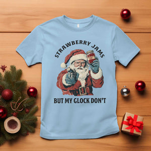 Funny Santa Gun Christmas T Shirt Strawberry Jams But My Gun Do Not TS14 Light Blue Print Your Wear