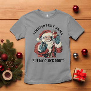 Funny Santa Gun Christmas T Shirt Strawberry Jams But My Gun Do Not TS14 Sport Gray Print Your Wear