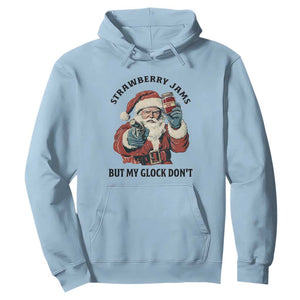 Funny Santa Gun Christmas Hoodie Strawberry Jams But My Gun Do Not TS14 Light Blue Print Your Wear