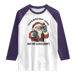 Funny Santa Gun Christmas Raglan Shirt Strawberry Jams But My Gun Do Not TS14 White Purple Print Your Wear