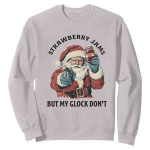 Funny Santa Gun Christmas Sweatshirt Strawberry Jams But My Gun Do Not TS14 Ice Gray Print Your Wear