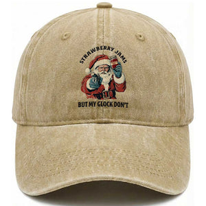 Funny Santa Gun Christmas Washed Cotton Baseball Cap Strawberry Jams But My Gun Do Not TS14 Washed Cap Universal Fit Khaki Print Your Wear