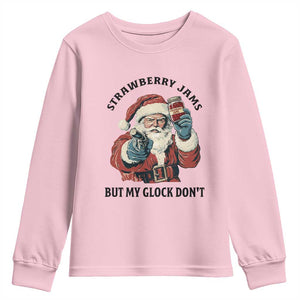 Funny Santa Gun Christmas Youth Sweatshirt Strawberry Jams But My Gun Do Not TS14 Light Pink Print Your Wear