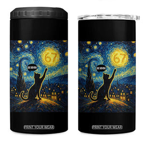 67 Cat Meme 4 in 1 Can Cooler Tumbler Funny Six Seven Cat Starry Night Van Gogh TS14 One Size: 16 oz Black Print Your Wear
