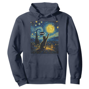 67 Cat Meme Hoodie Funny Six Seven Cat Starry Night Van Gogh TS14 Navy Print Your Wear