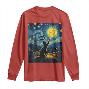 67 Cat Meme Long Sleeve Shirt Funny Six Seven Cat Starry Night Van Gogh TS14 Red Print Your Wear