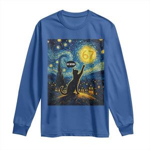 67 Cat Meme Long Sleeve Shirt Funny Six Seven Cat Starry Night Van Gogh TS14 Royal Blue Print Your Wear