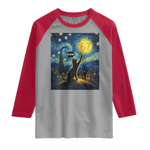 67 Cat Meme Raglan Shirt Funny Six Seven Cat Starry Night Van Gogh TS14 Sport Gray Red Print Your Wear