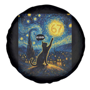 67 Cat Meme Spare Tire Cover Funny Six Seven Cat Starry Night Van Gogh TS14 Print Your Wear