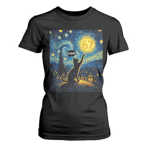 67 Cat Meme T Shirt For Women Funny Six Seven Cat Starry Night Van Gogh TS14 Black Print Your Wear