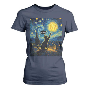67 Cat Meme T Shirt For Women Funny Six Seven Cat Starry Night Van Gogh TS14 Navy Print Your Wear