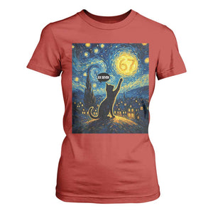 67 Cat Meme T Shirt For Women Funny Six Seven Cat Starry Night Van Gogh TS14 Red Print Your Wear