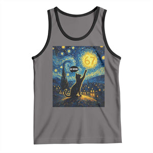 67 Cat Meme Tank Top Funny Six Seven Cat Starry Night Van Gogh TS14 Deep Heather Black Print Your Wear