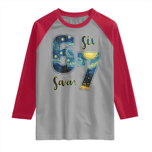 67 Six Seven Meme Raglan Shirt Starry Night Van Gogh TS14 Sport Gray Red Print Your Wear