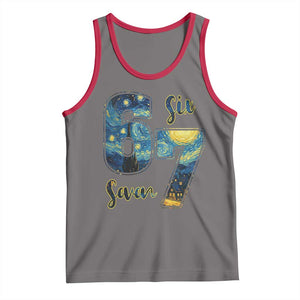 67 Six Seven Meme Tank Top Starry Night Van Gogh TS14 Deep Heather Red Print Your Wear