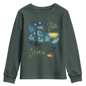 67 Six Seven Meme Youth Sweatshirt Starry Night Van Gogh TS14 Dark Forest Green Print Your Wear
