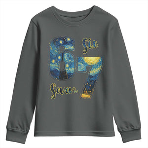 67 Six Seven Meme Youth Sweatshirt Starry Night Van Gogh TS14 Dark Heather Print Your Wear