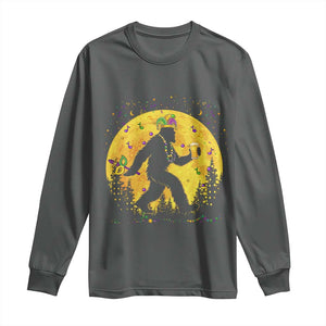 Mardi Gras Bigfoot Long Sleeve Shirt Funny Sasquatch Carnival Trendy Meme TS14 Dark Heather Print Your Wear