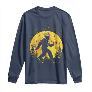 Mardi Gras Bigfoot Long Sleeve Shirt Funny Sasquatch Carnival Trendy Meme TS14 Navy Print Your Wear