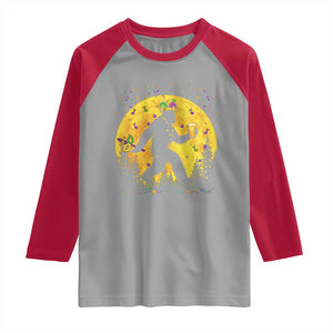 Mardi Gras Bigfoot Raglan Shirt Funny Sasquatch Carnival Trendy Meme TS14 Sport Gray Red Print Your Wear