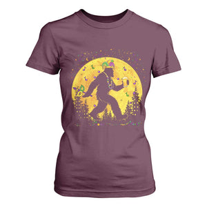 Mardi Gras Bigfoot T Shirt For Women Funny Sasquatch Carnival Trendy Meme TS14 Maroon Print Your Wear