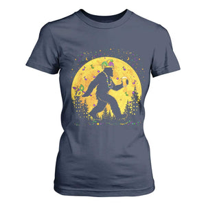 Mardi Gras Bigfoot T Shirt For Women Funny Sasquatch Carnival Trendy Meme TS14 Navy Print Your Wear
