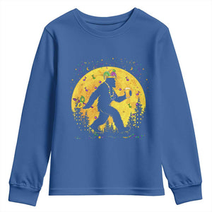 Mardi Gras Bigfoot Youth Sweatshirt Funny Sasquatch Carnival Trendy Meme TS14 Royal Blue Print Your Wear