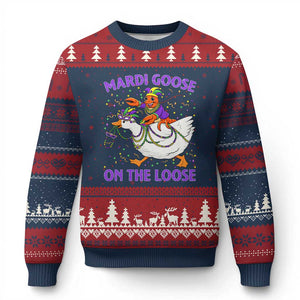 Funny Mardi Gras Ugly Christmas Sweater Goose Crawfish Carnival Trendy Meme TS14 Navy Red Print Your Wear