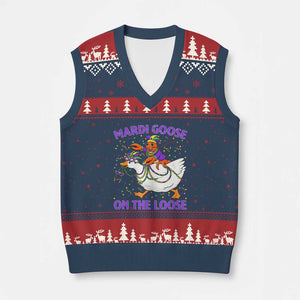 Funny Mardi Gras V-Neck Knit Sweater Vest Goose Crawfish Carnival Trendy Meme TS14 Navy Red Print Your Wear
