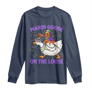 Funny Mardi Gras Long Sleeve Shirt Goose Crawfish Carnival Trendy Meme TS14 Navy Print Your Wear