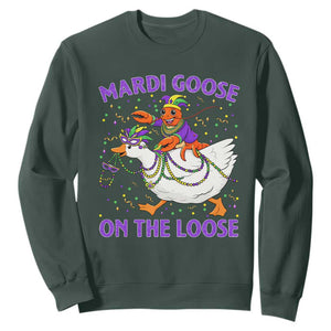 Funny Mardi Gras Sweatshirt Goose Crawfish Carnival Trendy Meme TS14 Dark Forest Green Print Your Wear